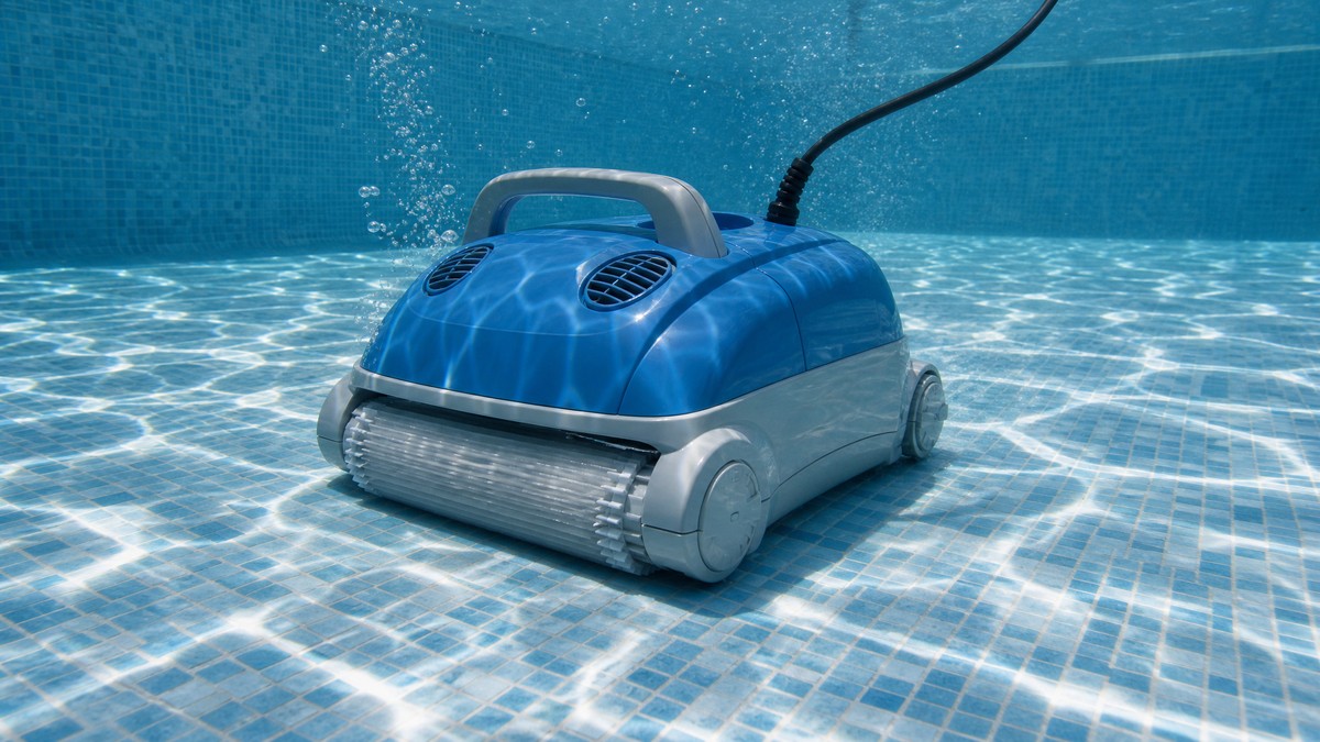 Dolphin M200 opiniões — a limpar o fundo de uma piscina