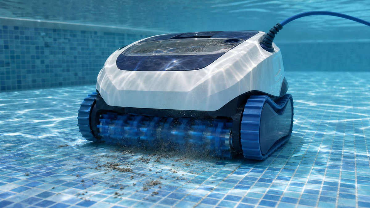 Dolphin S300 opiniões — a limpar o fundo de uma piscina de gresite
