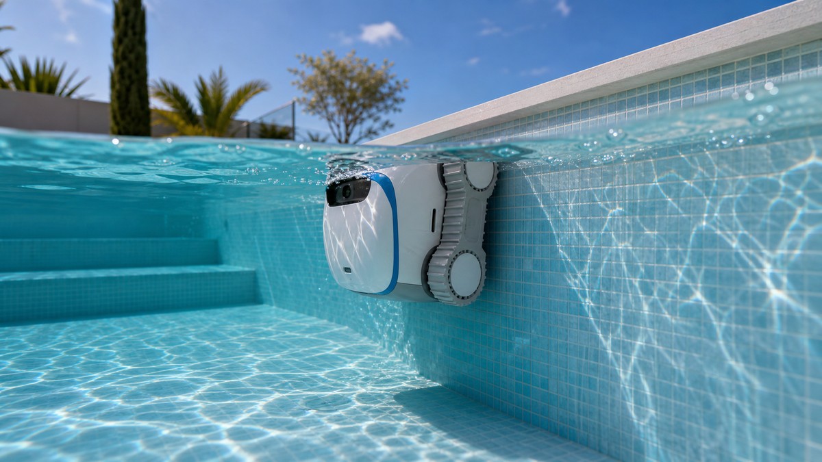 AIPER Scuba V3 opiniões — a limpar a parede de uma piscina