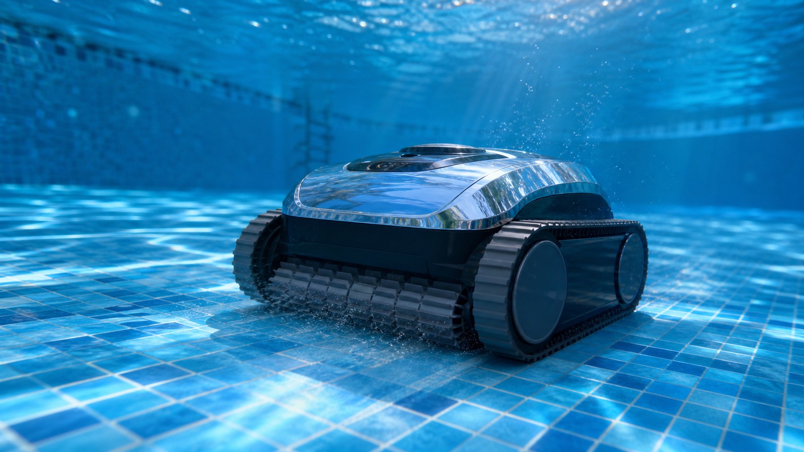 WYBOT C1 opiniões — a limpar o fundo de uma piscina com tração 4WD