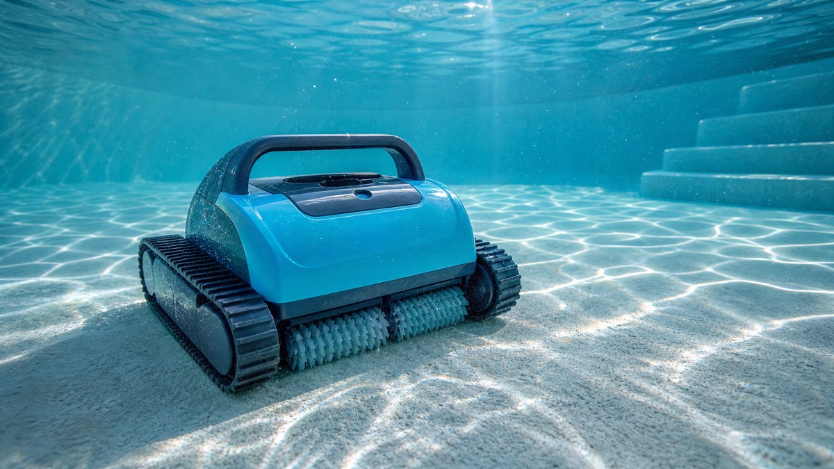 Zodiac CNX 50 iQ opiniões — a limpar o fundo de uma piscina com liner azul